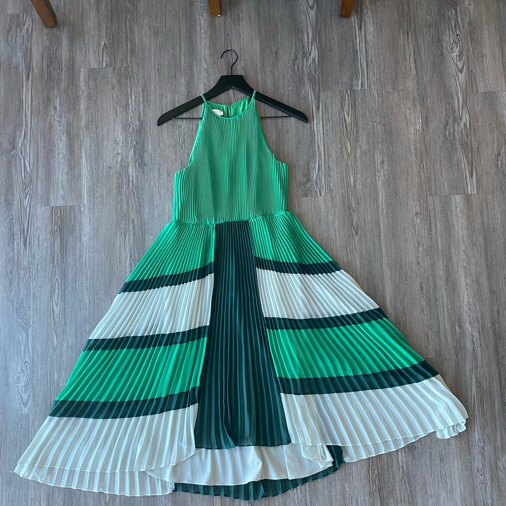 Like new! Ted Baker Nellina pleated midi dip hem asymmetrical color block dress - Picture 5 of 5
